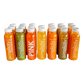 Simplicity Cold-Pressed Juice flavors, 12 12-oz bottles (3 Lean Elixirs, 3 Fat Burners, 3 Fresh Airs, 3 Green Blessings, 2 Orange Heavens, 2 Cayenne Lemon Kickers, 2 Pink Hydrations, and 2 Collagen Colada).